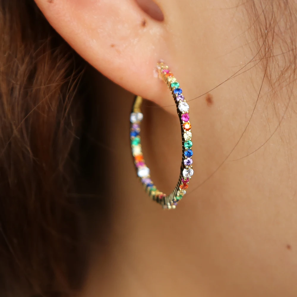 cz hoop rainbow gold filled fashion women lady jewelry earring 2019 new | Украшения и аксессуары