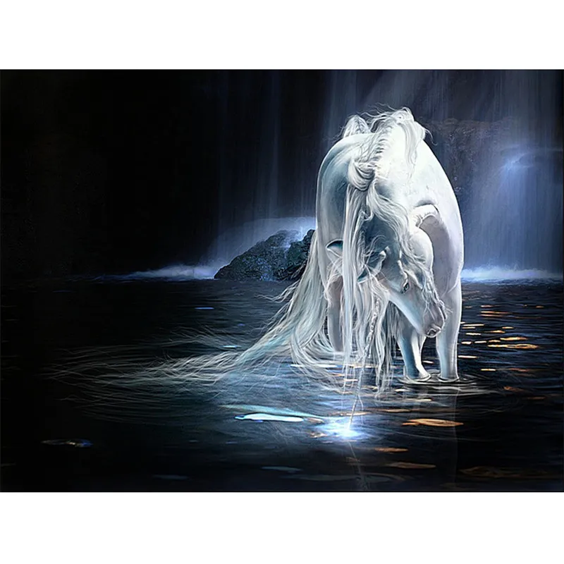 3D Diamond Painting Cross Stitch white horse Crystal Needlework Embroidery animal Full Decorative painting | Дом и сад