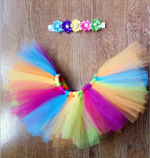 Юбка-пачка в Радужном стиле для маленьких девочек Повязка на голову с цветочным