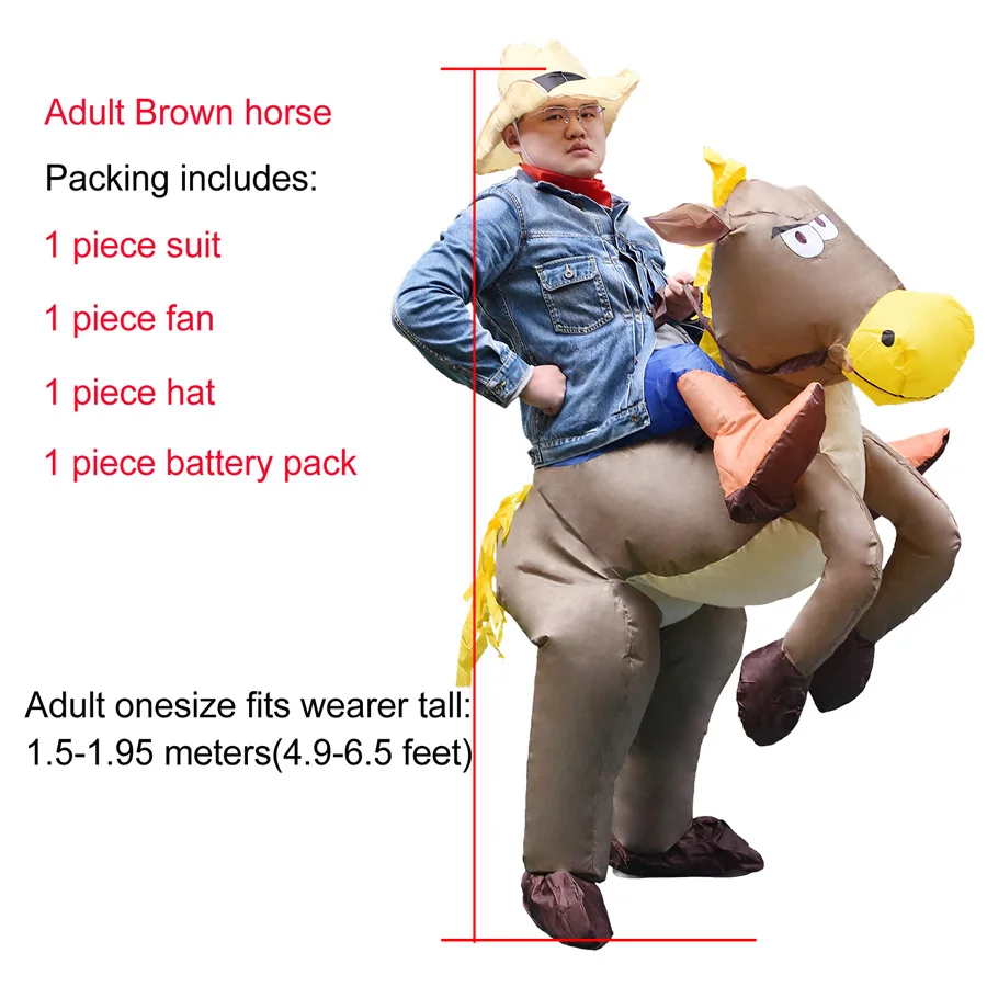Adult brown horse JYZCOS Пурим Хэллоуин Рождество для взрослых надувной костюм динозавра Дракон крупного плана TRex нарядное платье для девочек детский праздничный костюм для катания - Цвет: Adult brown horse
