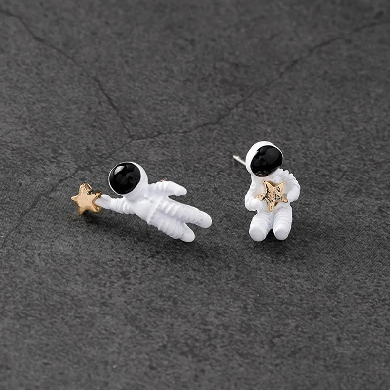 earring BOEYCJR 925 стерлингового серебра Вселенная астронавт серьги-гвоздики "Звёзды" модные ювелирные изделия Винтажные серьги для женщин подарок - Окраска металла: earring
