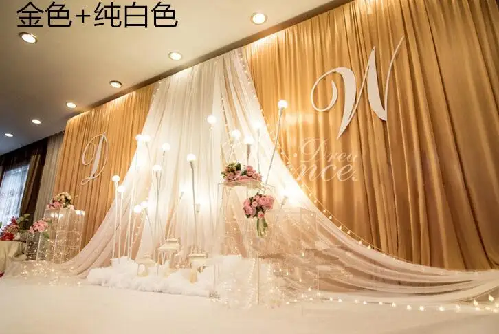 Free Shipping 3m* 6m Colorful Ice Silk Backdrop With White Voile Valance Customized Backdrop Volie Swag for Wedding Decoration