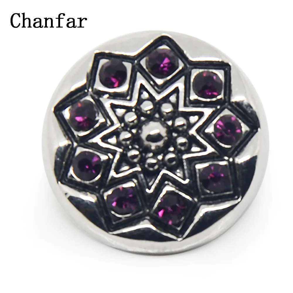 

Purple Color Rhinestone Fashion Metal Snap Button Charms Jewelry For leather bracelet