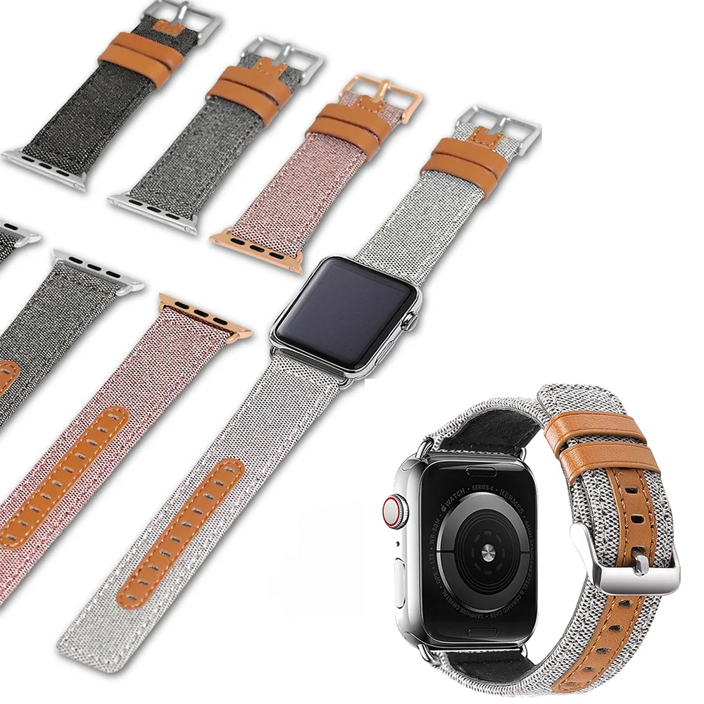 Браслет для apple watch series 4 3 2 1 Сменный ремень для iwatch холст с классической пряжкой темно-синий джинсовый