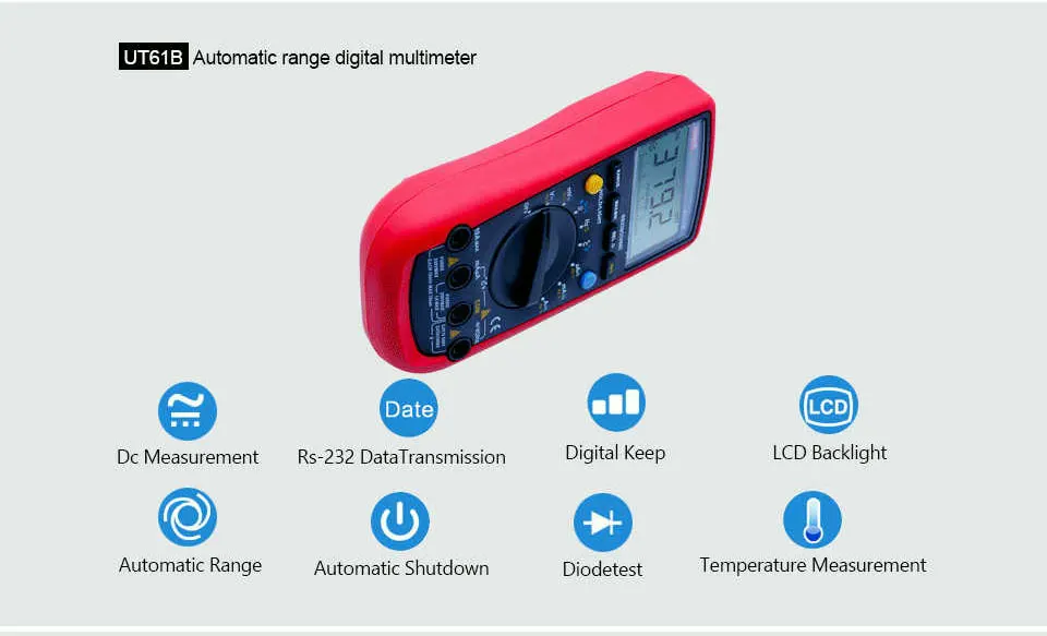 UT61B UNI-T Цифровой мультиметр автоматический диапазон RS232 USB ПК программное обеспечение Удержание данных температура автоматическое отключение лучшая точность 1% Multimetro