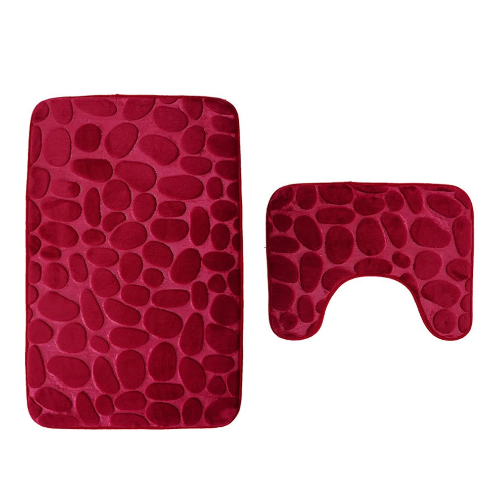 2PCS Pedestal Rug Anti Slip Toilet Bath Mat Set Exquisite Cobblestone Print Decorative Soft Flannel Water Absorption Bathroom | Дом и сад