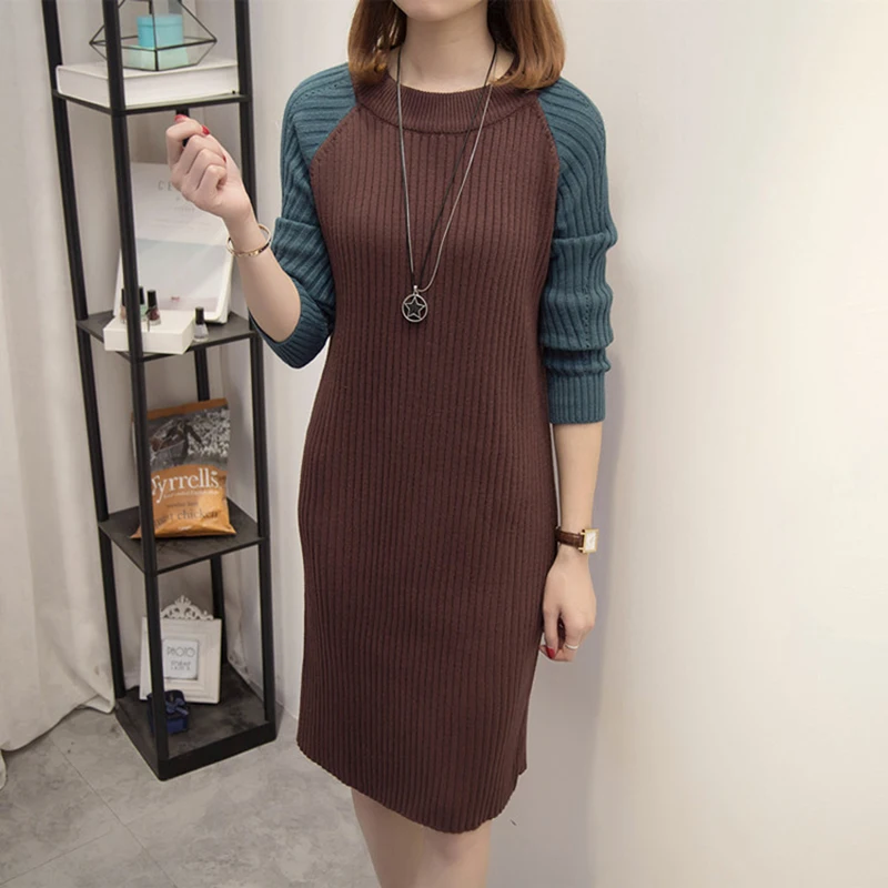 Женское вязаное платье большого размера Осень зима 2018 теплый пуловер свитер