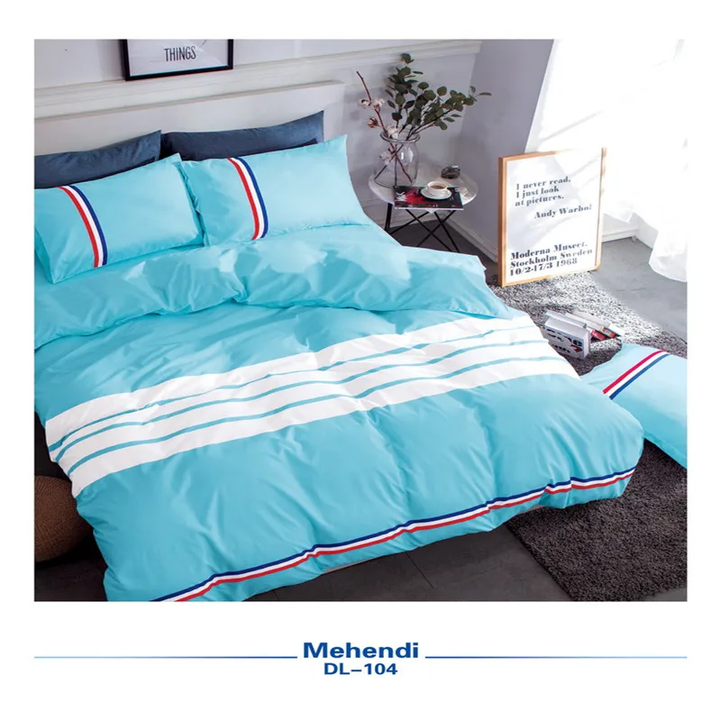 Современные Стиль синий + черный и красный в полоску постельных принадлежностей 4