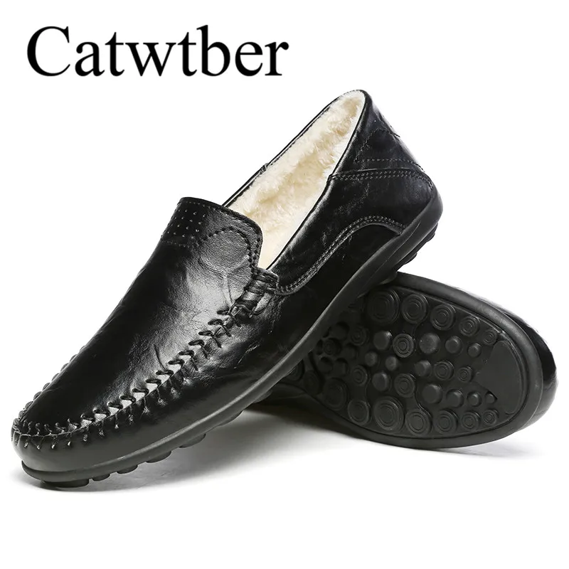 Catwtber New Winter Fashion Men Casual Loafers Driving Shoes Man Comfortable Lace-up Shoe Male Outdoor Warm With Fur Plush | Обувь