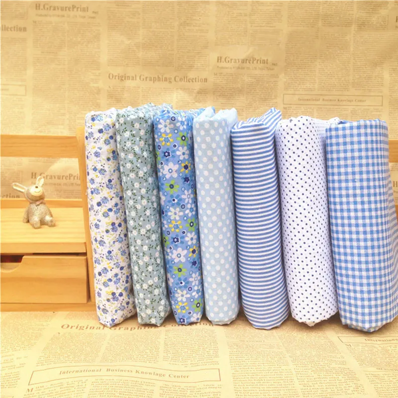 Light blue 7 шт. маленькая Цветочная Лоскутная хлопковая ткань с цветочным принтом ручной работы DIY Ткань для шитья скатерть занавеска домашний текстиль 25 см* 25 см - Цвет: Light blue
