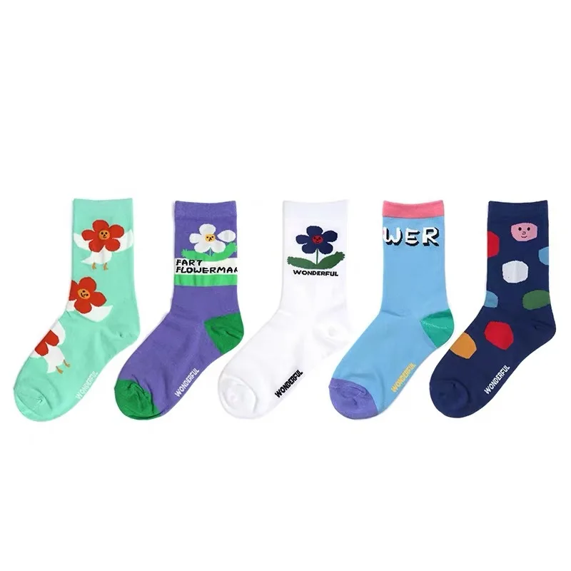 Носки унисекс в стиле Харадзюку брендовые с маленькими цветами Корейском модные