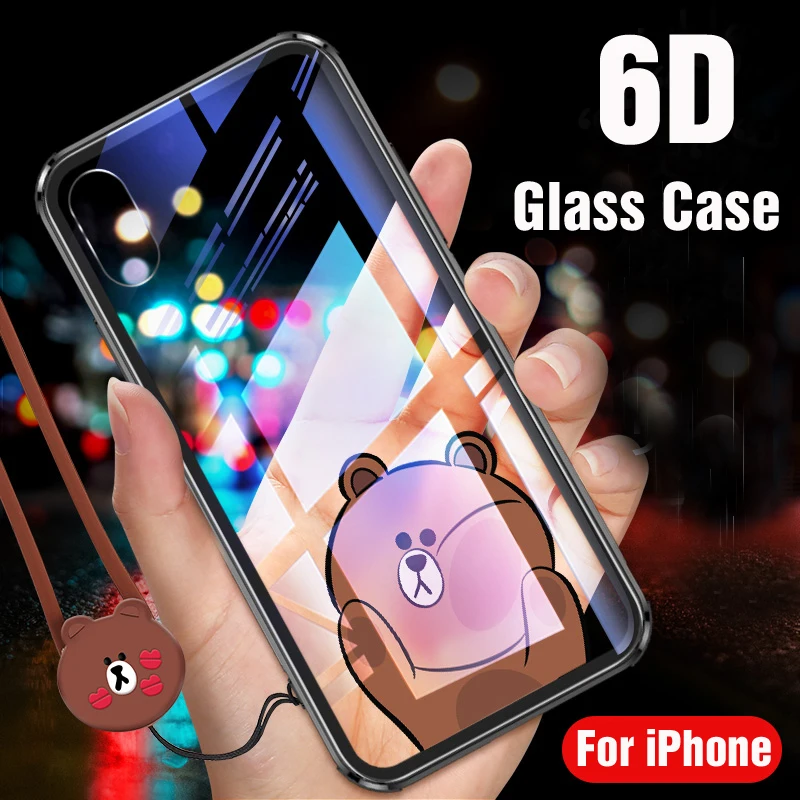 VPOWER для iPhone X 6 7 8 plus чехол с мультяшным рисунком закаленное стекло