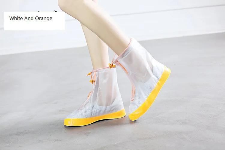white and orange Высококачественные мужские и женские непромокаемые водонепроницаемые ботинки с закрытой пяткой туфли для многократного применения плотные Нескользящие непромокаемые сапоги на платформе 34-45 - Цвет: white and orange
