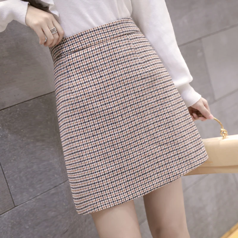 Для женщин юбки Повседневное леди Kawaii Ins Chic Винтаж шерстяные Ulzzang плед юбка