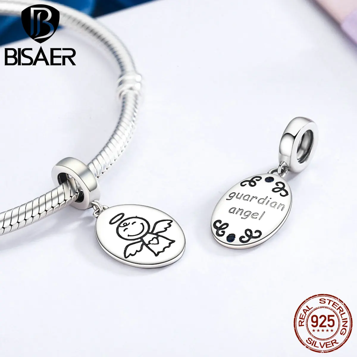 BISAER серебро 925 пробы ангел хранитель детская бутылка для автомобиля медведь пара