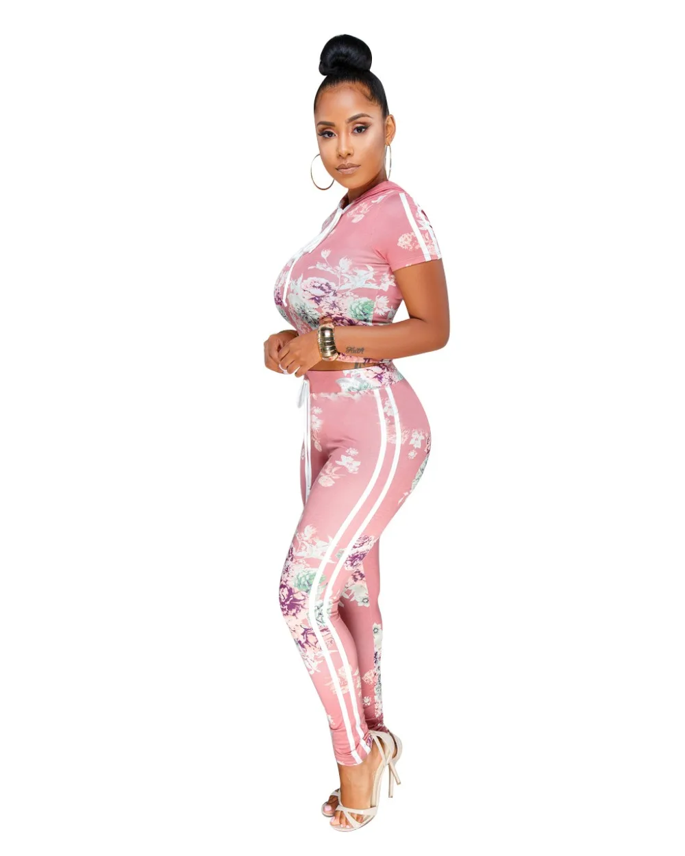 Синий розовый короткий рукав сбоку в полоску Лето Bodycon комбинезон Цветочный