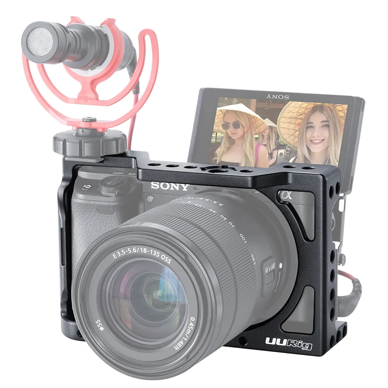 UURig камера клетка для Sony A6400 A6300 A6100 Vlog корпус удобная ручка Видео Rig с деревянной