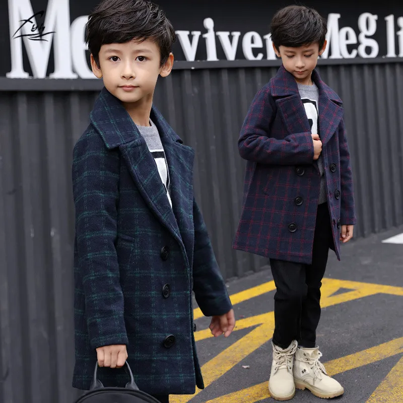 FYH Детская одежда Обувь для мальчиков зимние шерстяное пальто с рисунком в клетку