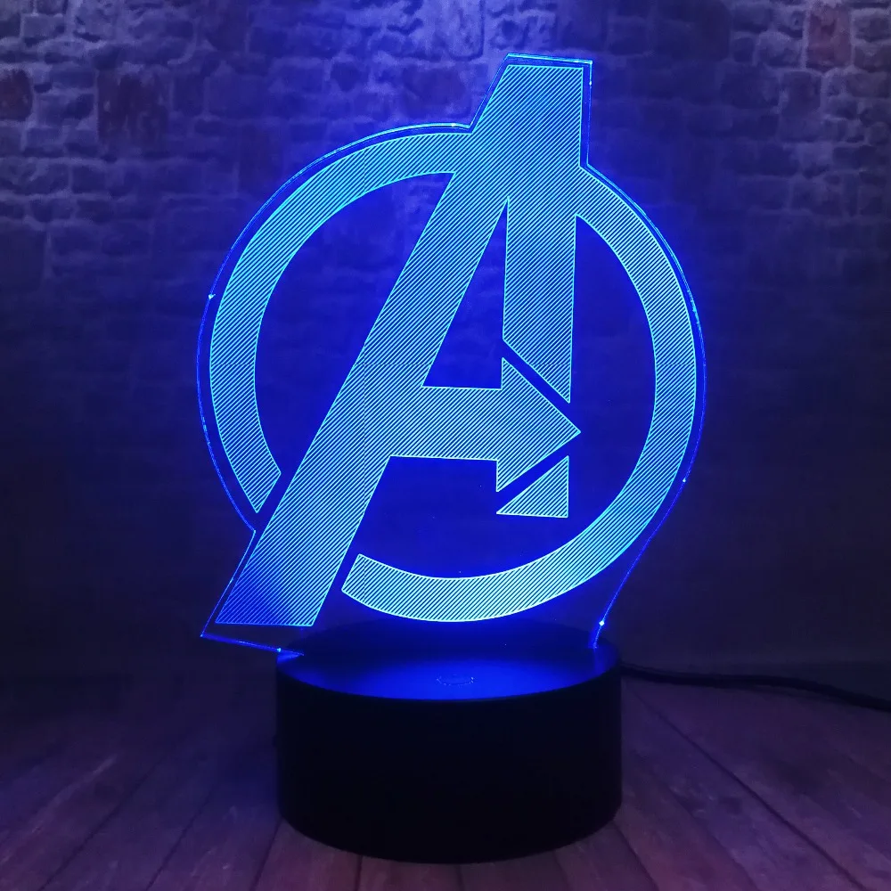 Творческий Мстители 4 знак Модель LOGO супер героя Marvel легенды 3D RGB светодиодный ночной Светильник детские игрушки Рождественский подарок стол Украшения в спальню