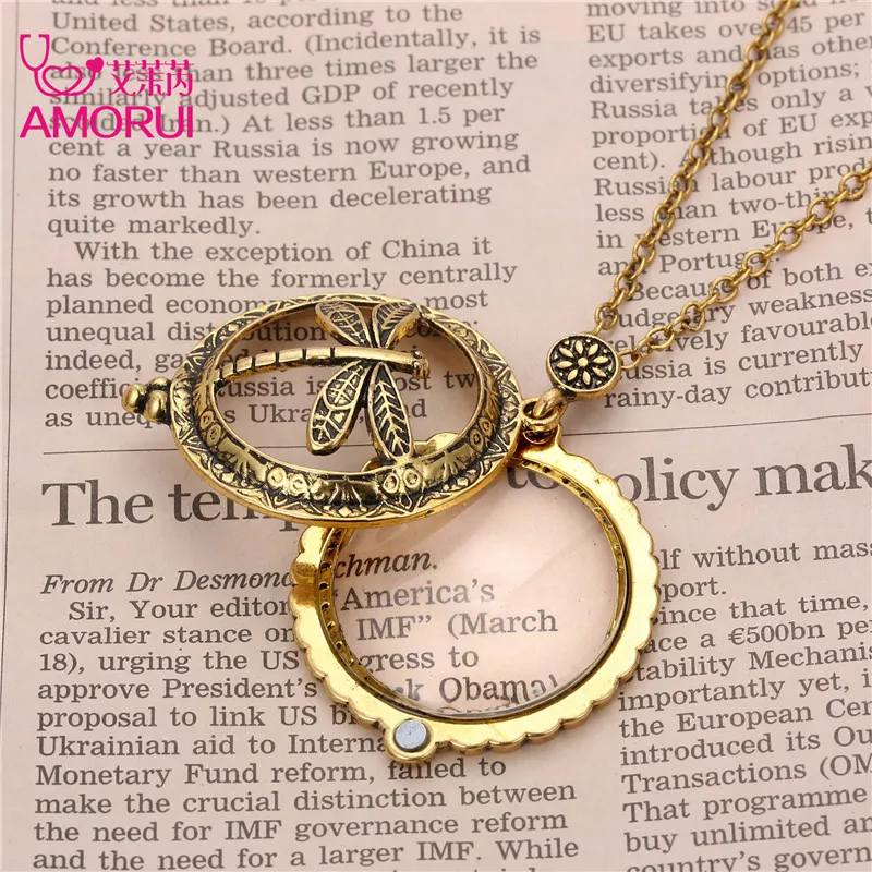 AMORUI в винтажном стиле виде стрекозы медальон кулон лупа Ожерелье для родителей