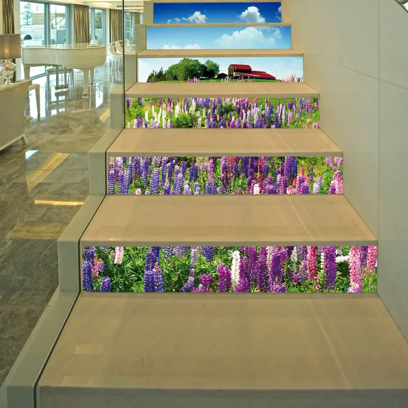Lavender Purple Flowers 3D DIY Stairway Wall Sticker Stairs Steps Decoration Decals Home Decor Floor Mural | Дом и сад