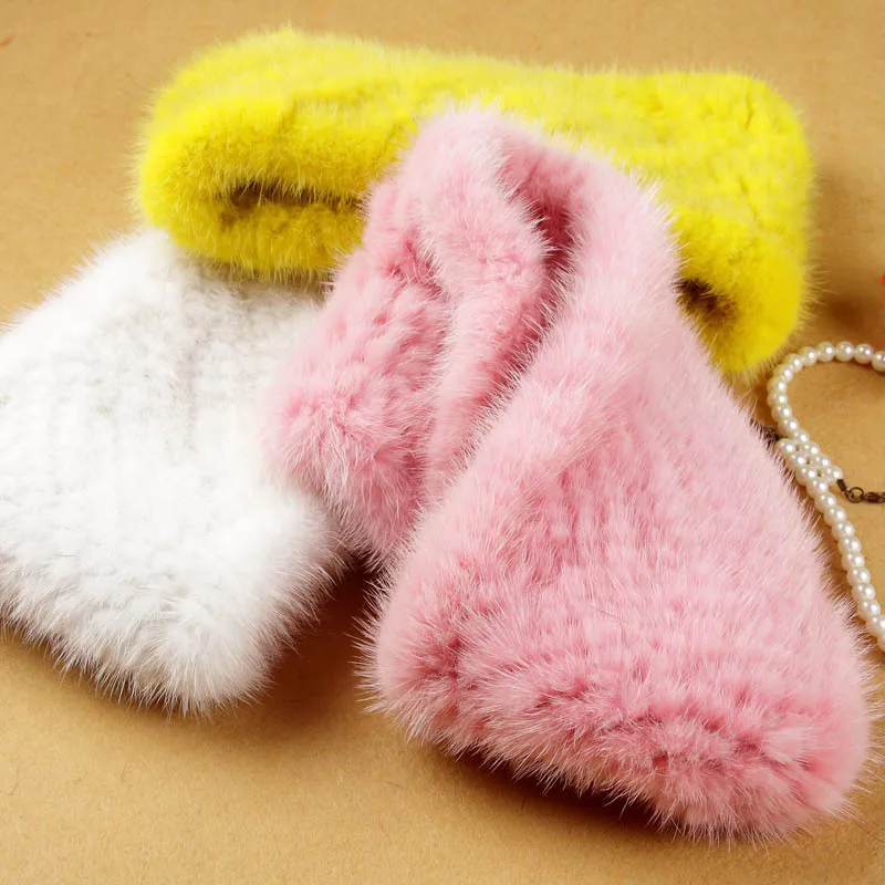 MPPM Вязание норки двойного назначения шапка шарф шарфы натуральный мех женские