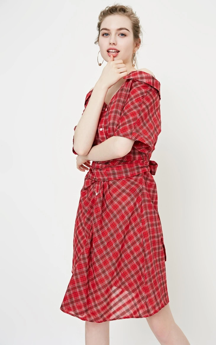 Vero Moda Новое Женское клетчатое платье с открытыми плечами на шнуровке с рукавами 1/2 | 31836W509