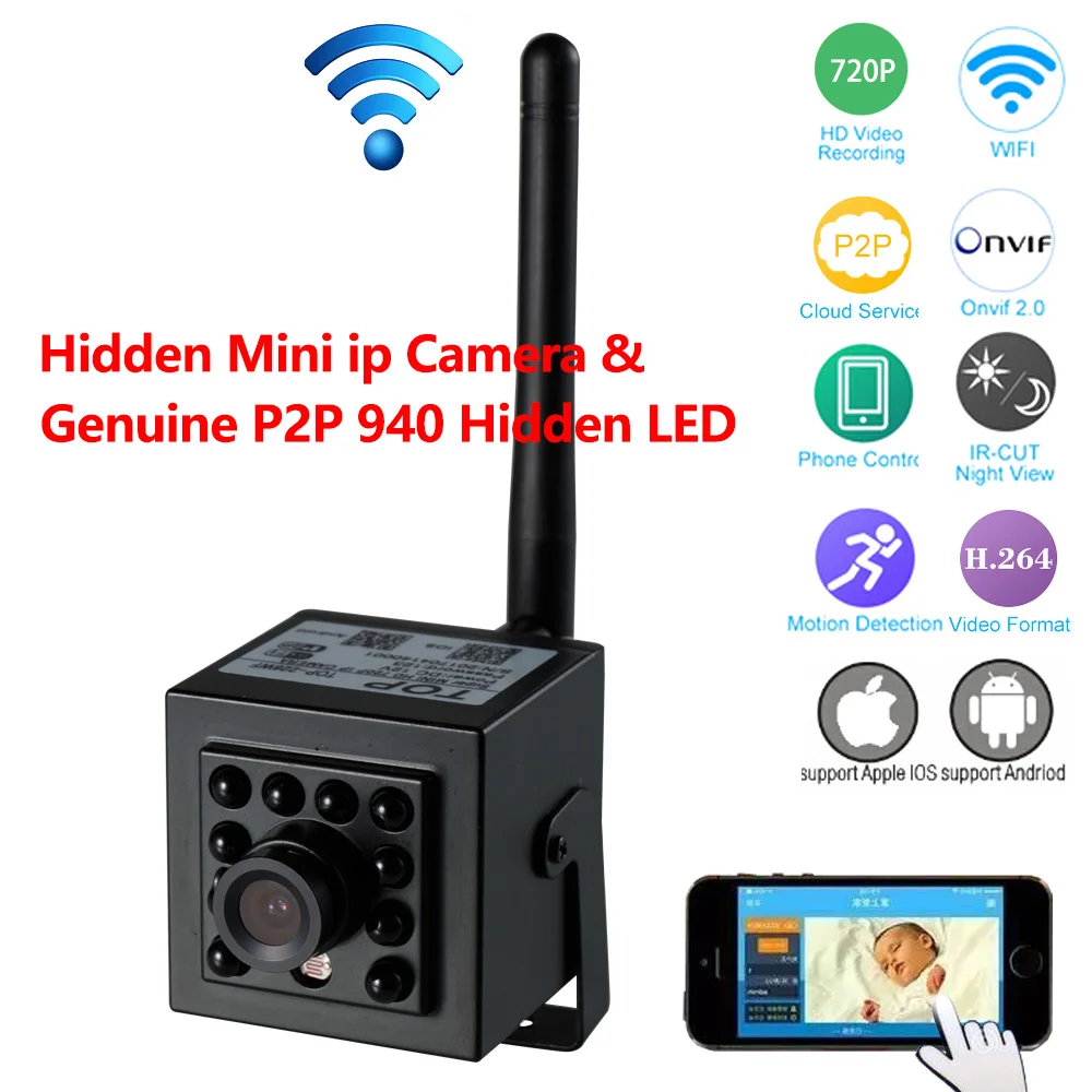 

Mini P2P IP Camera With Genuine 940nm Invisible LED & ONVIF2.0 for Network Recording Free App & CMS software for Video Monitor