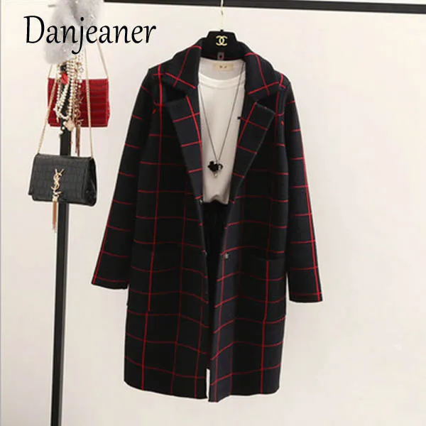 Danjeaner весна осень женские шерстяные тренчи корейская мода длинные шерстяные пальто однобортный Тонкий женский Осень Зима шерстяные пальто - Цвет: black