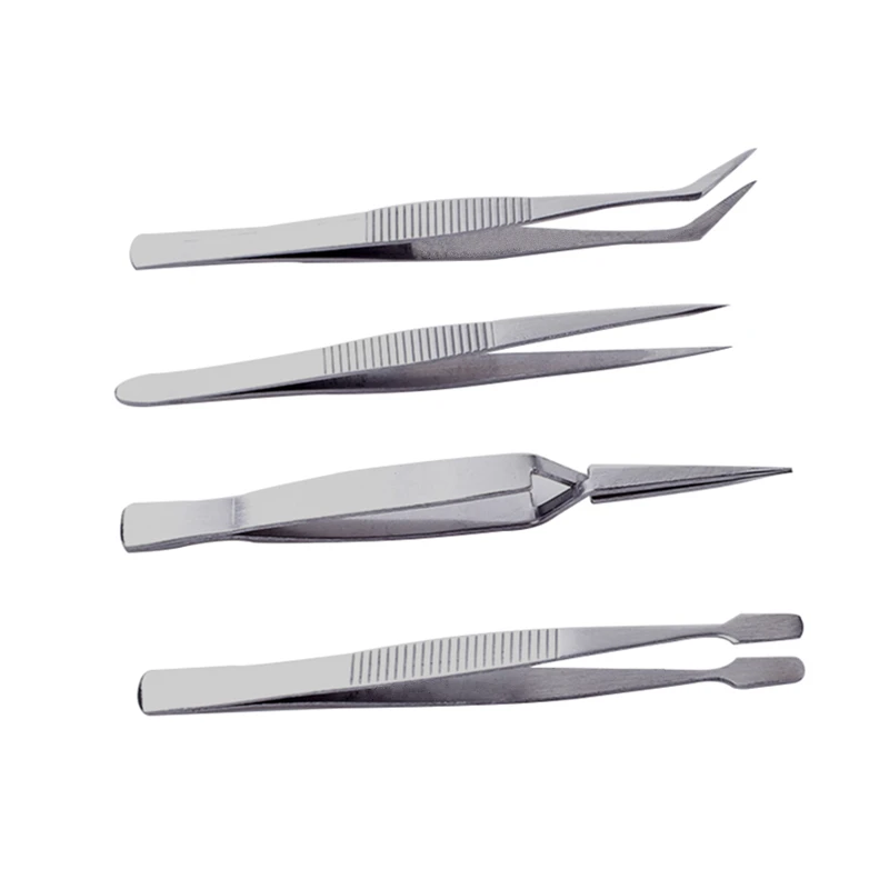 4Pcs/Set Precision Tweezers Stainless Steel Thick Electronics Forceps Eyebrow Anti-Skid Makeup Repair Multi Tools | Инструменты
