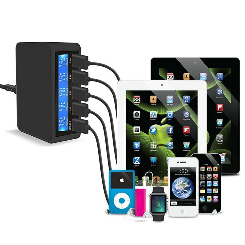 Быстрая зарядка 3,0 Смарт 5 портов USB зарядное устройство для телефона светодиодный дисплей быстрое зарядное гнездо питания адаптер полоса станция для iPhone SAMSUNG