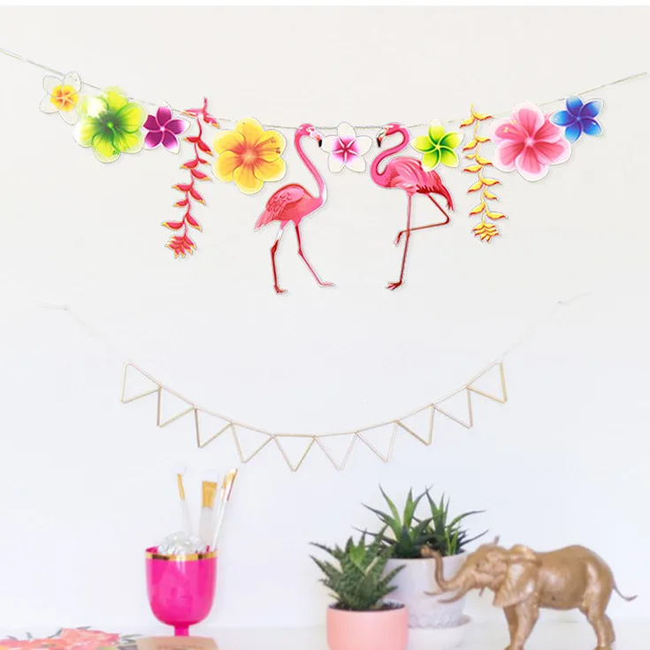 3M Tropical Flamingo Leaves Banner Flower Garland Paper Flag Bunting Birthday Baby Shower Hawaiian Summer Party Decor | Дом и сад