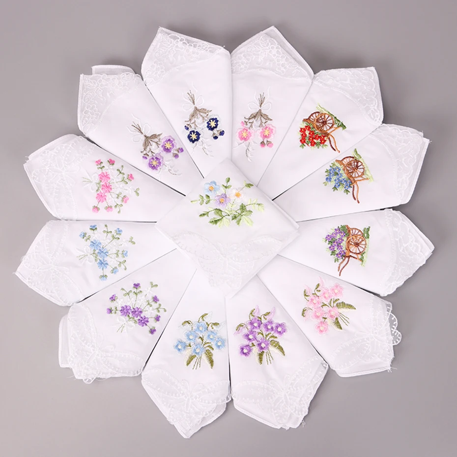 5PCS Vintage Cotton Handkerchief Girl Napkin Embroidered Women Napkin Embroidered Butterfly Lace Flower Handkerchief images - 6
