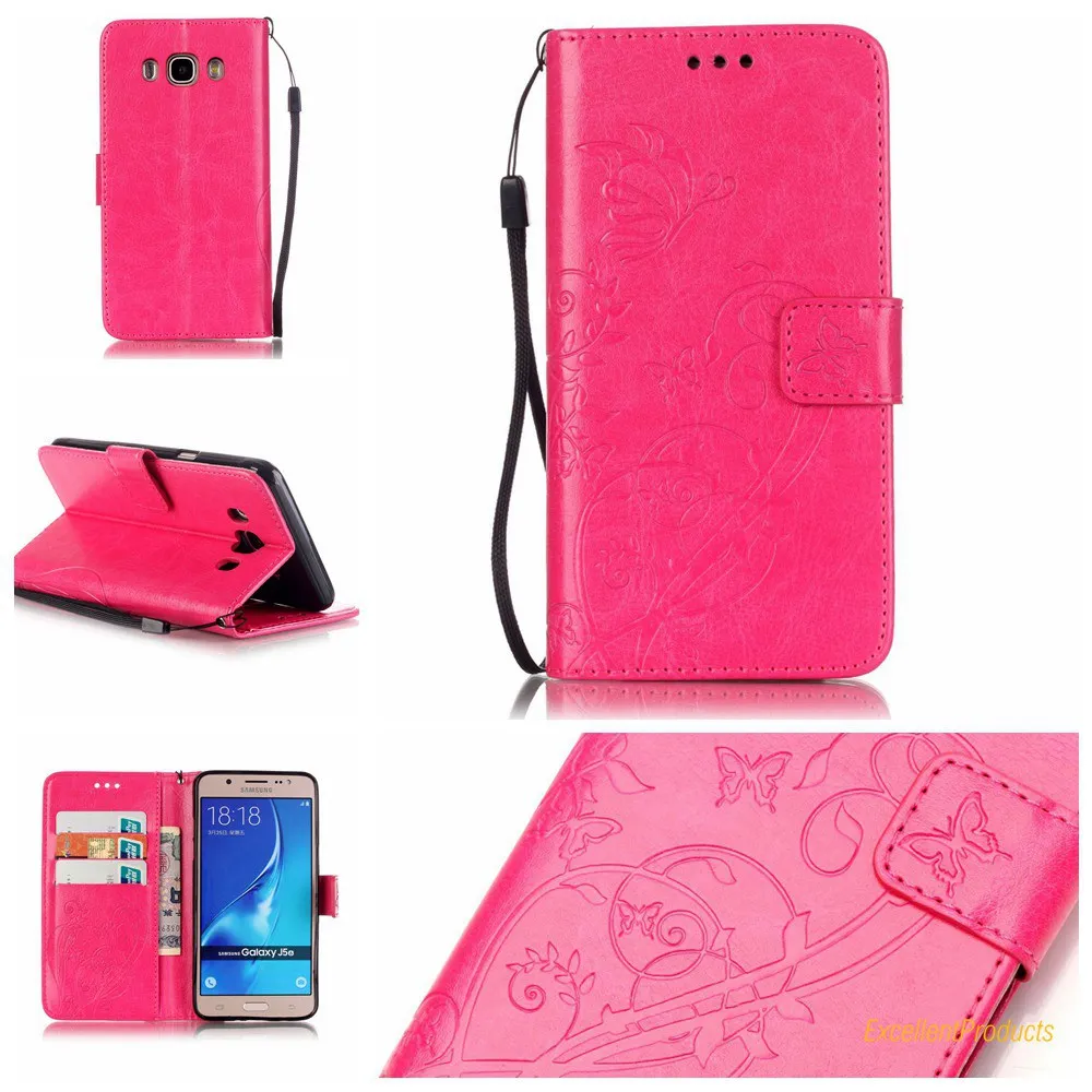 Тиснением Цветы и бабочки Флип кожаный чехол для samsung J5 2016 J510 Coque Бумажник Обложка
