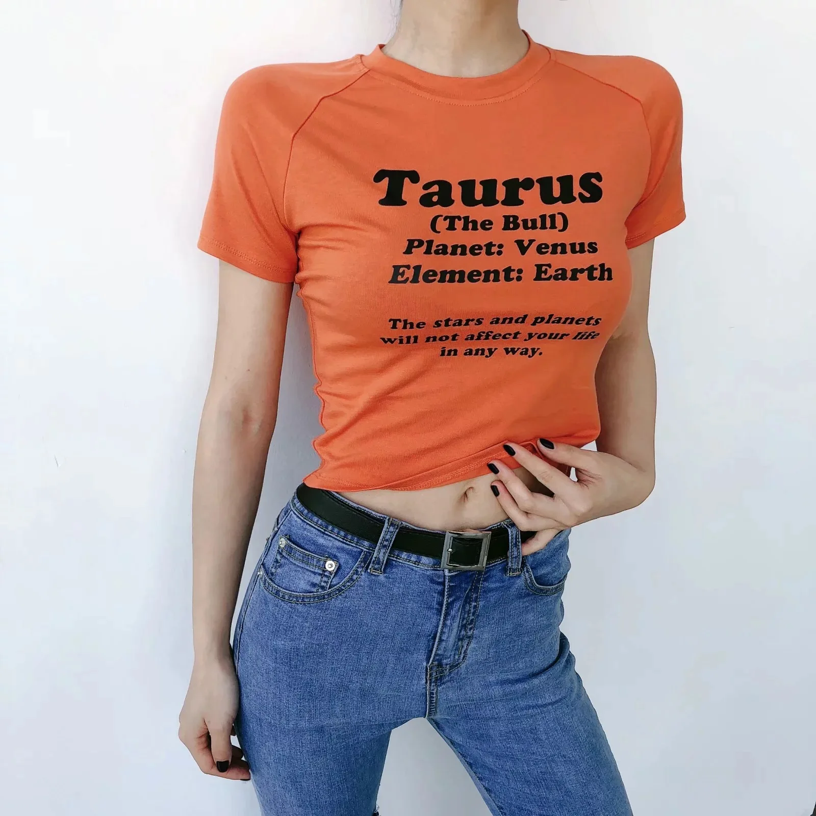 taurus Летняя укороченная Футболка женская Козерога с буквенным принтом плотная черная футболка Femme футболки рубашки топы - Цвет: taurus
