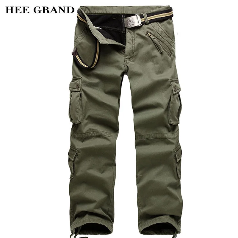 HEE GRAND/мужские повседневные теплые брюки карго средняя талия толстые плюс бархат