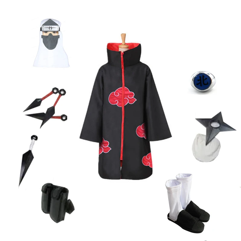 Brdwn унисекс Akatsuki Какузу костюм для косплея Ниндзя (красное облако плащ + головная