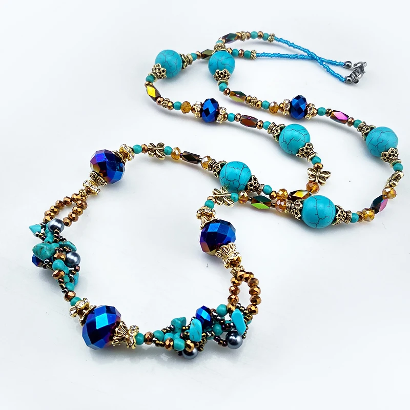 Fashion women Pearls Rhinestone Chain Necklace Vintage Bohemian Style stone Necklaces &amp Pendants Long Sweater choker0153-4 | Украшения и