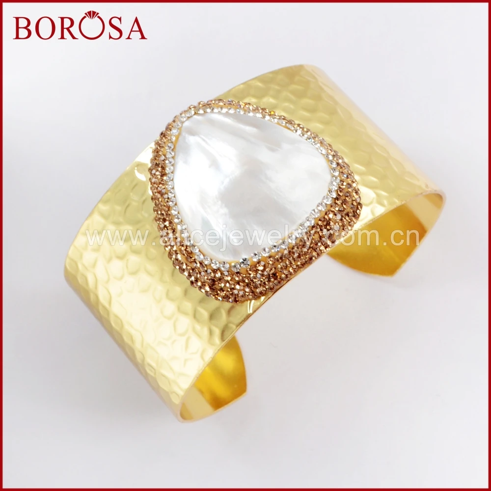BOROSA 5 шт. оптовая продажа Druzy Jewelry позолоченные стразы открытые жемчужные браслеты