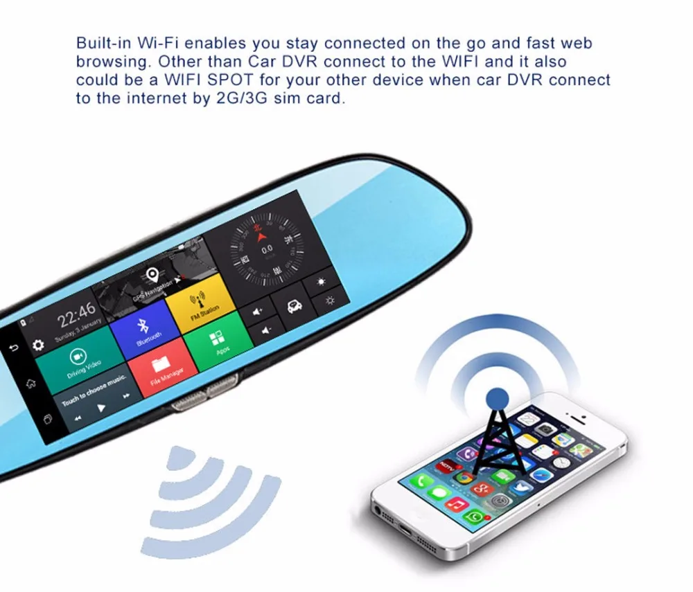 BesMoonsee 3G 7 дюймов Автомобильный видеорегистратор зеркальная камера Android GPS Wifi FHD 1080P