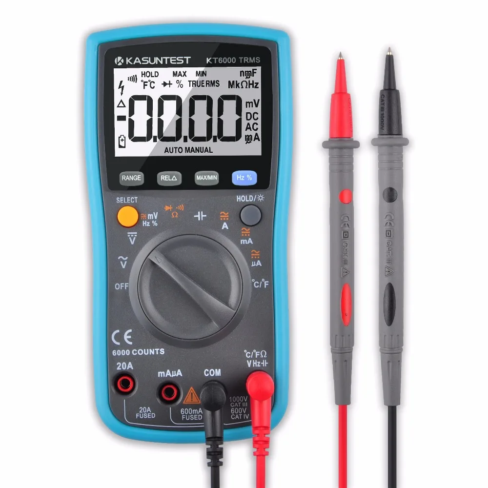 KASUNTEST 6000 отсчетов TRMS Автонастройка цифровой мультиметр с Емкость Сопротивление Hz