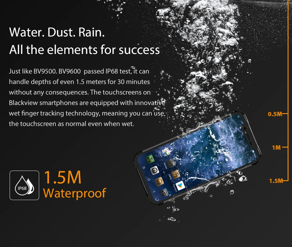 Смартфон Blackview BV9600 защищенный IP68 4 + 64 ГБ Android 9 0 6 21 дюйма 19:9 FHD AMOLED NFC 5580