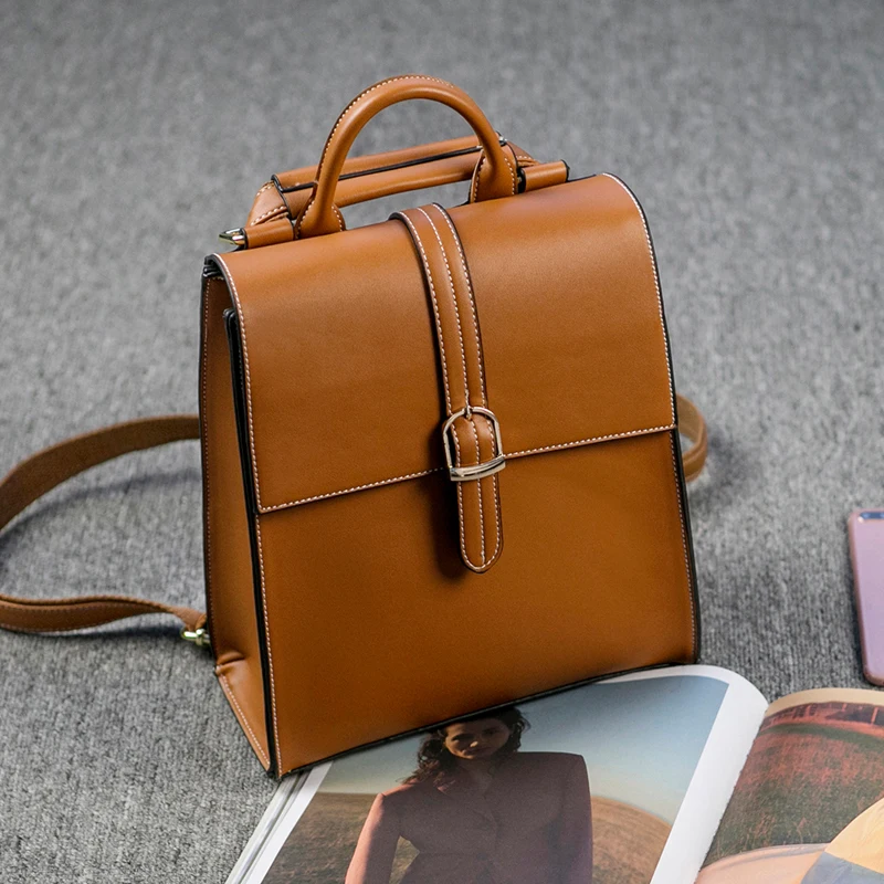 Genuine Leather Backpack Women's Designer Brand Travel Bags School For Teenage Girl Mochilas Femininas | Багаж и сумки
