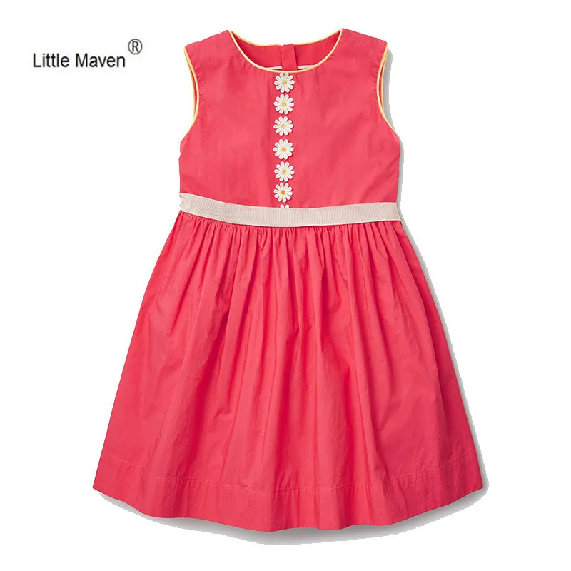 

Little Maven 1-6Years Girls DRESSES Summer Red Sleeveless Knee-Length 100% Cotton Casual Dresses Kids Clothing