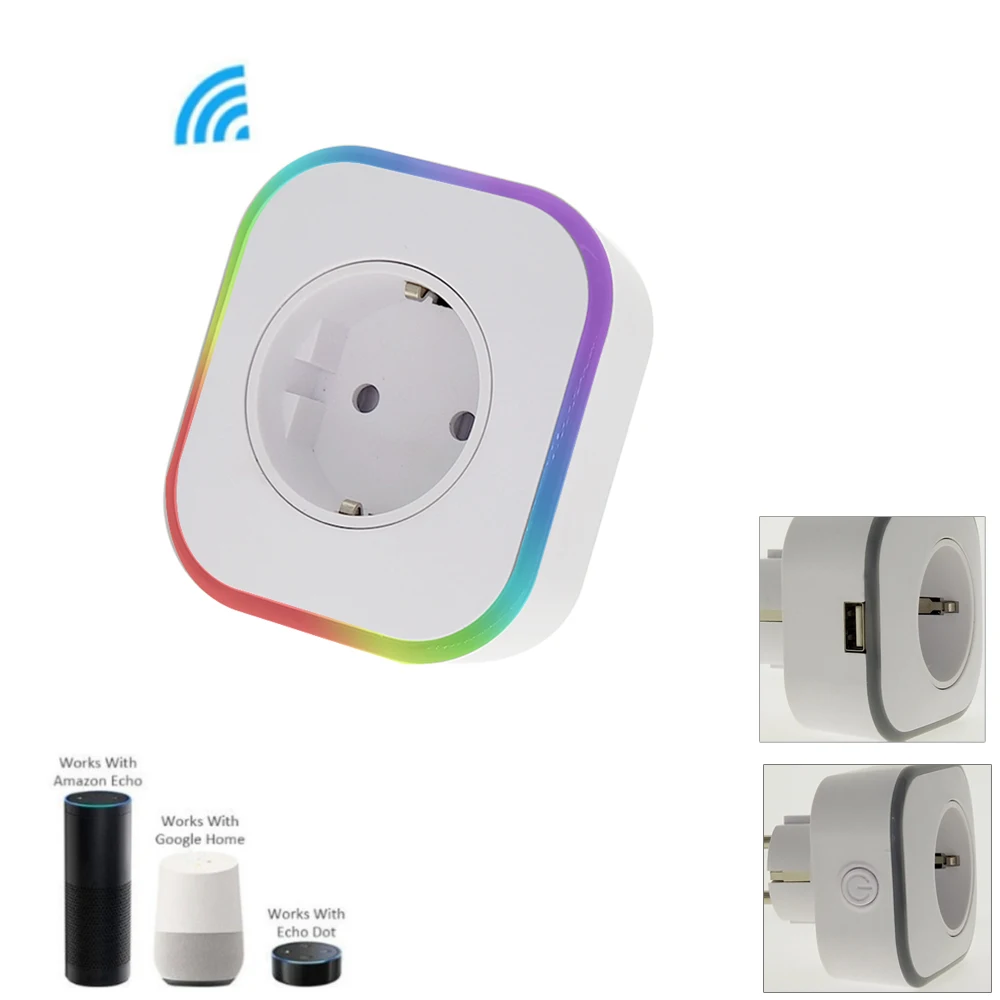 EU Plug 1 AC outlet +1 USB WIFI Smart Socket Remote Control Timing Switch Voice Work For Amazon Alexa/Google Home | Обустройство дома