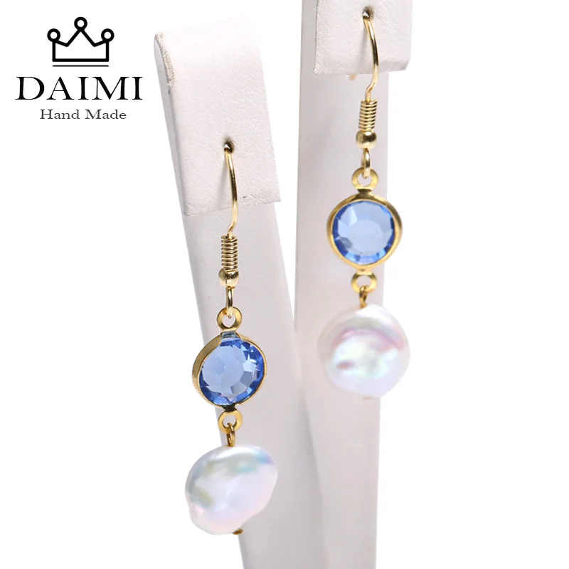 Серьги-капли DAIMI с голубым аквамариновым и Кеши жемчугом, свисающие серьги с кристаллами, 925 серебряные серьги, рождественские подарки для женщин