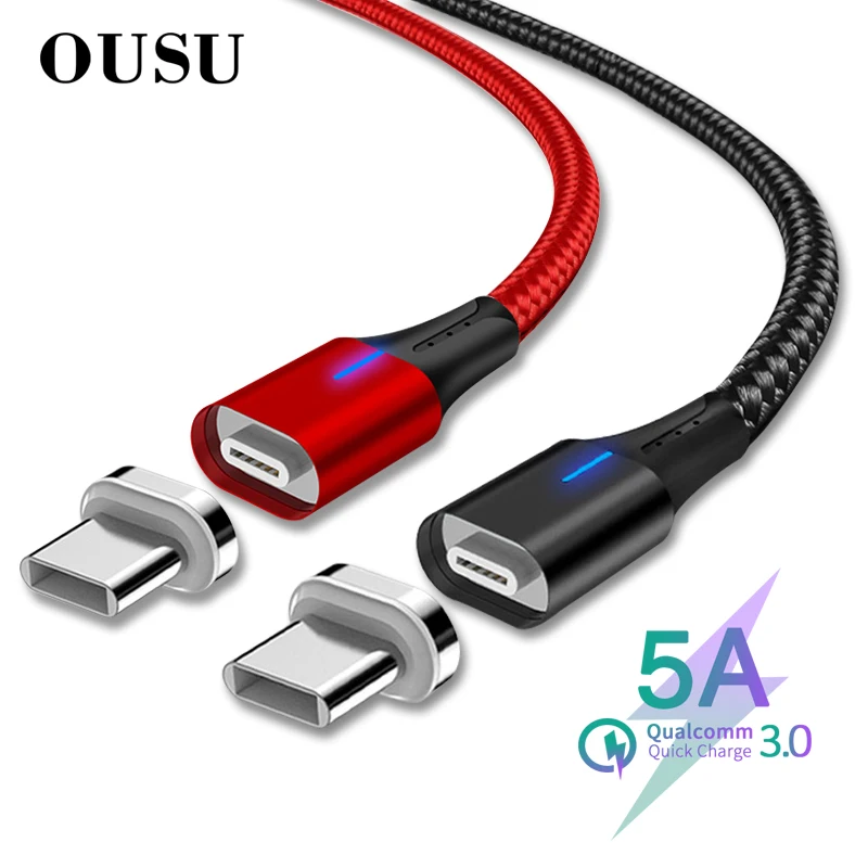 OUSU 5A супер зарядный Магнитный кабель для huawei p30 pro p20 lite USB Type C mate 20 10 9 manyetik sarj
