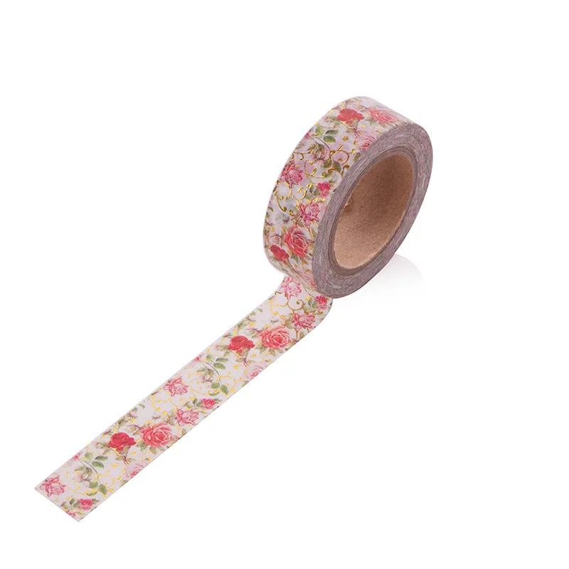 flower Золотой фольги горячего тиснения washi клейкая лента/Золотая фольга с днем рождения и цветок лента washi 15 мм* 10 м - Цвет: flower