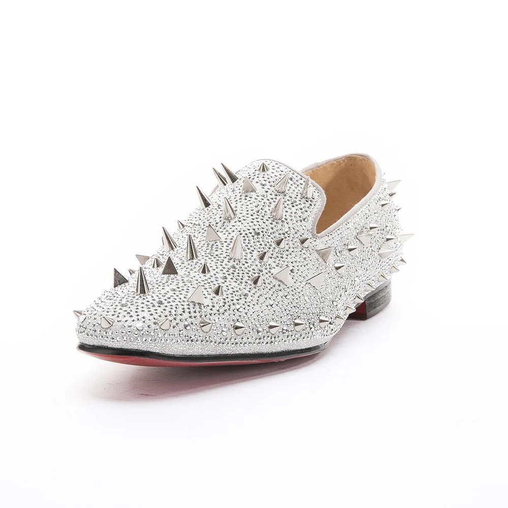 Мужские лоферы золотистые и серебристые заклепки с алмазами Дизайнерские