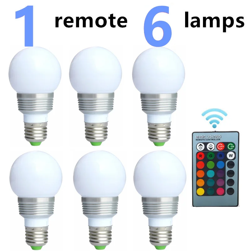1 remote and 6 lamps 3 Вт Точечный светильник, 16 цветов, меняющий светильник, свеча, лампа B22, E27, E14, светодиодный светильник, AC85-265V светодиодный светильник, ИК-пульт дистанционного управления для дискотеки, DJ, вечерние - Испускаемый цвет: 1 remote and 6 lamps